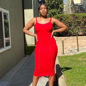 Women’s Spaghetti Strap Dress Red SML Ribbed